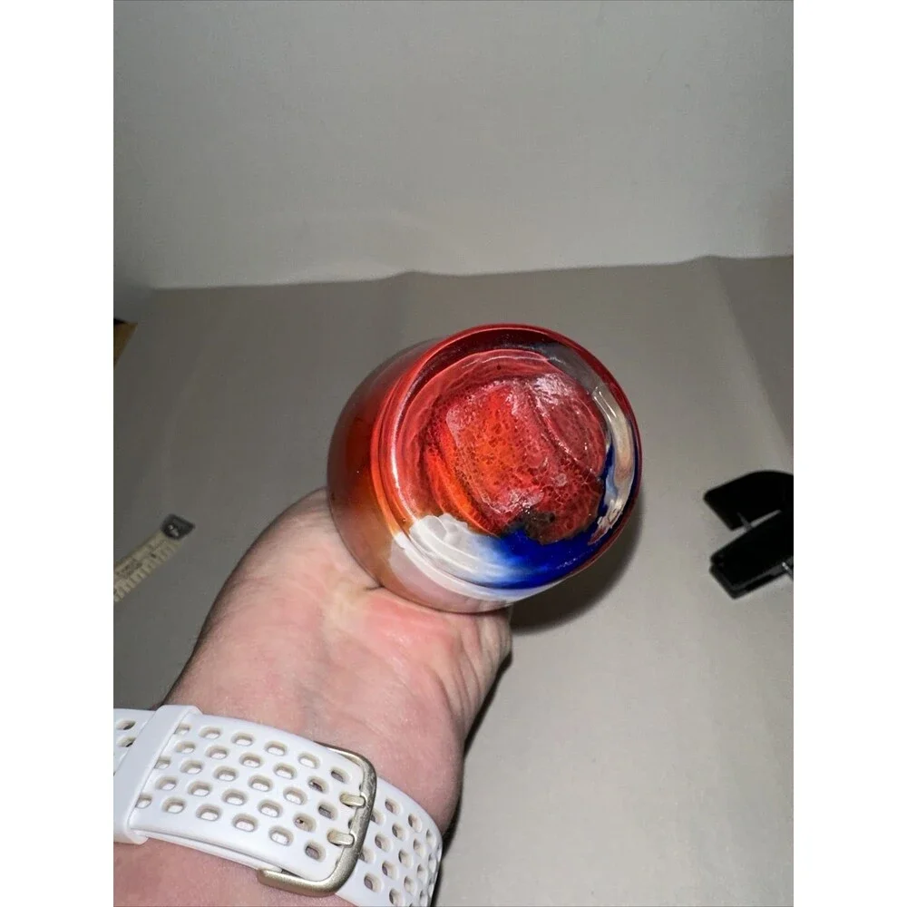 Vintage Orange Blue White Swirled Art Glass Vase  8